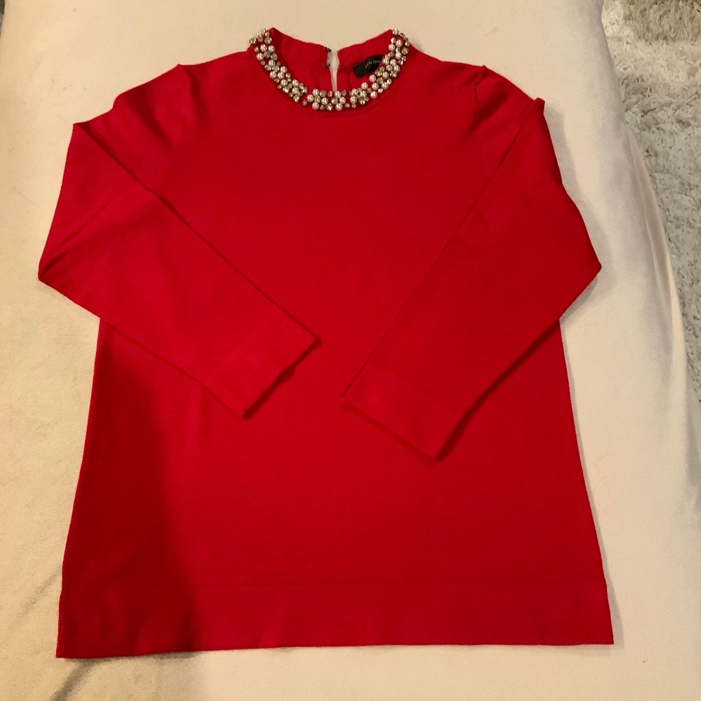 Ann Taylor Red M Sweater Pearl Rhinestone Neckline Holiday Party Date